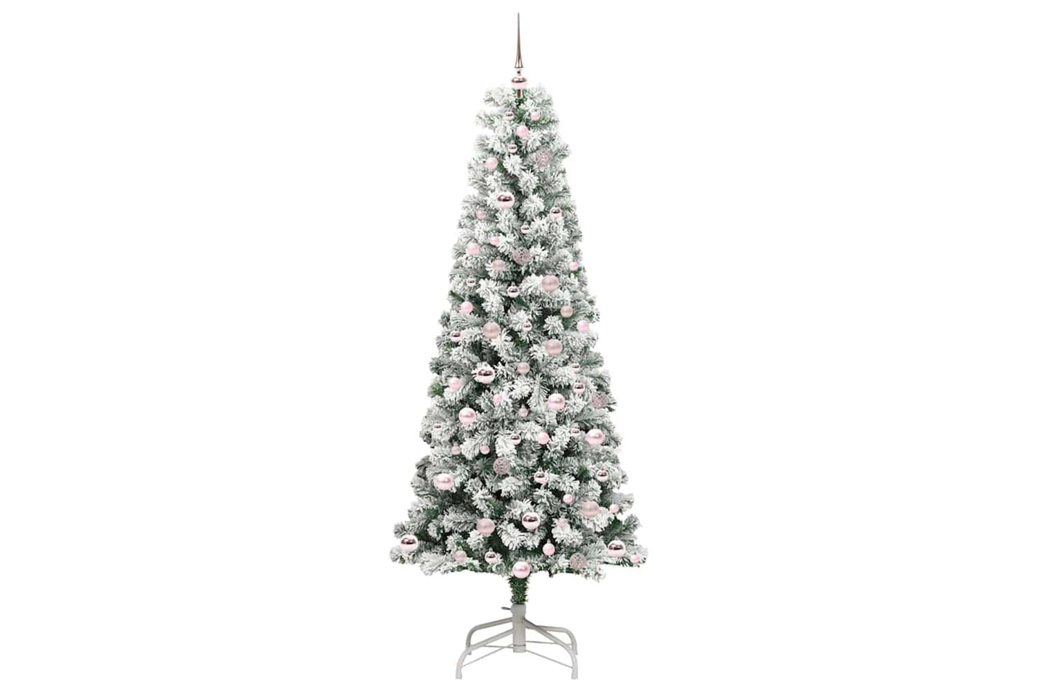 Vidaxl Artificial Hinged Christmas Tree Green And White 210 Cm-4