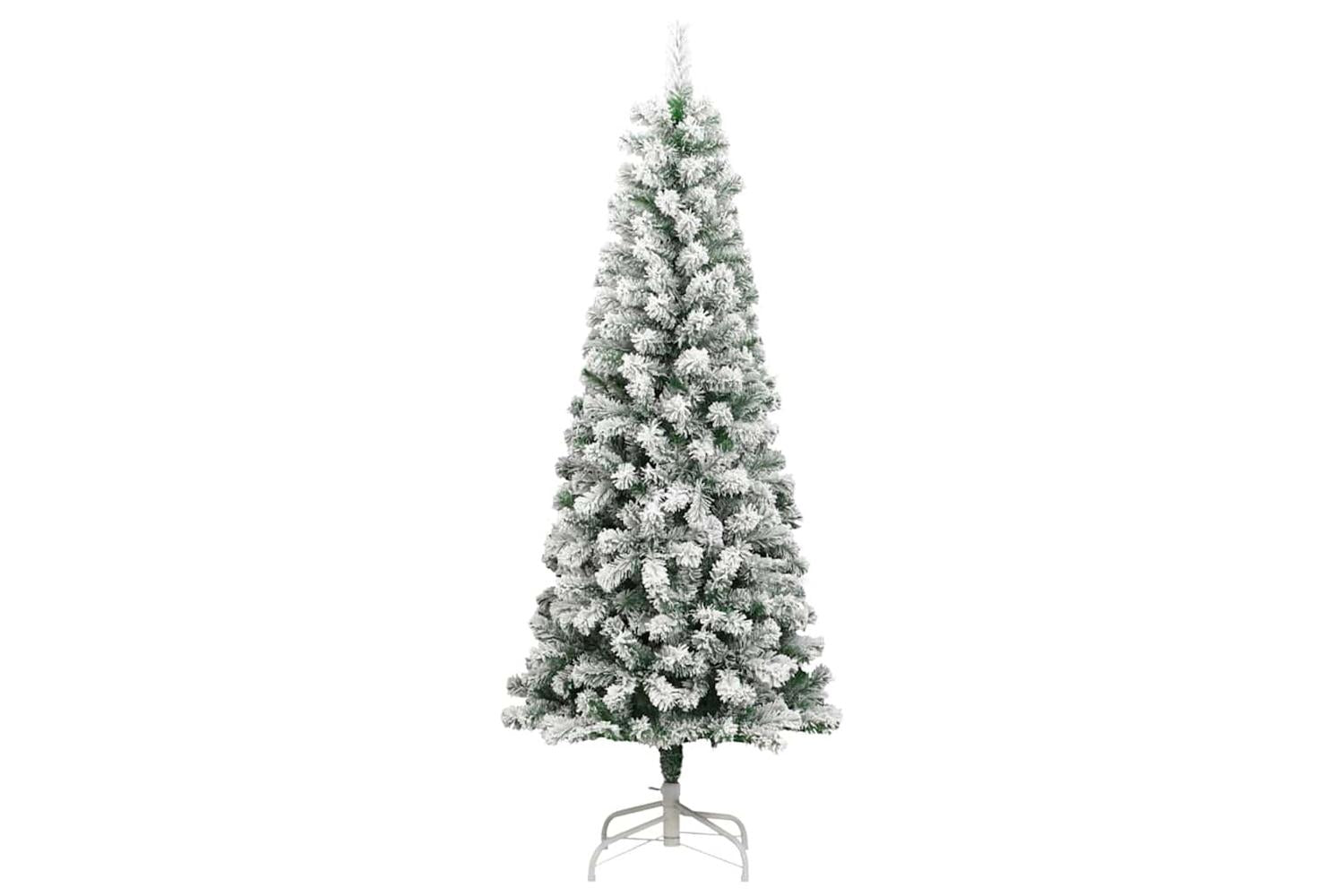 Vidaxl Artificial Hinged Christmas Tree Green And White 210 Cm-5
