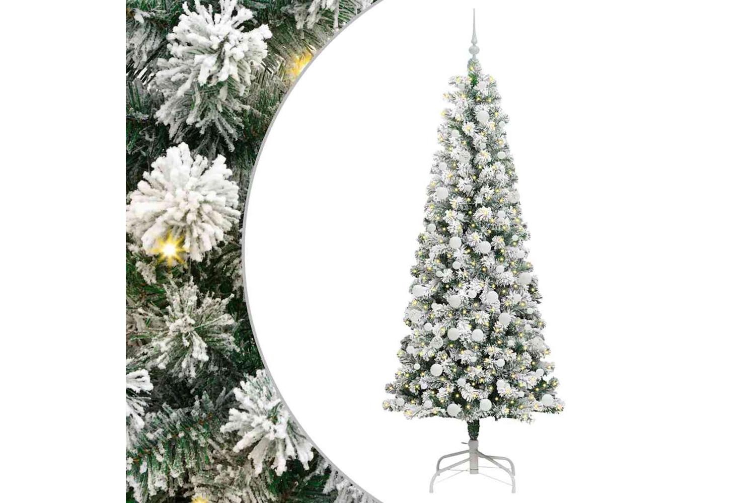 Vidaxl Artificial Hinged Christmas Tree Green And White 210 Cm