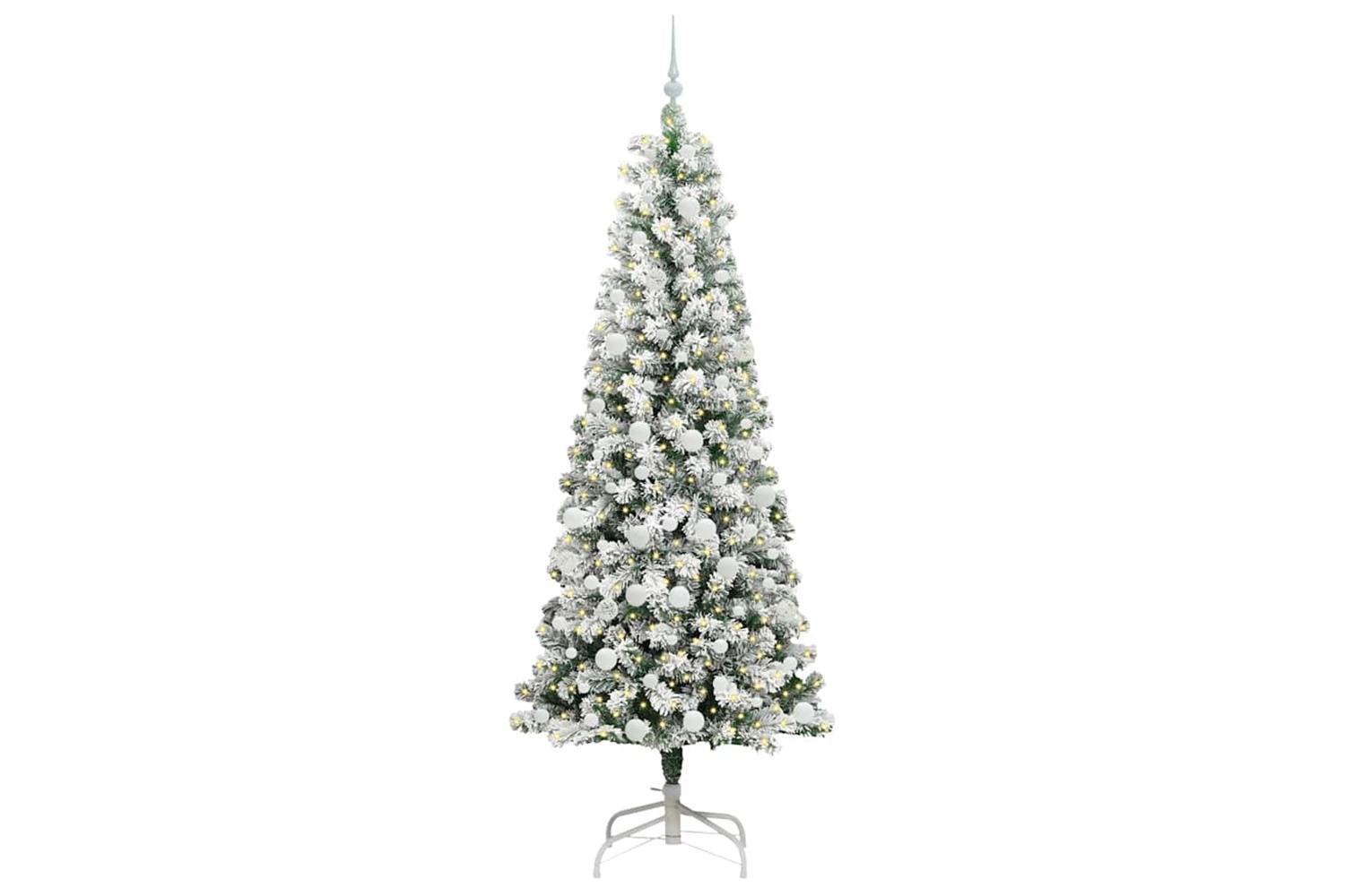 Vidaxl Artificial Hinged Christmas Tree Green And White 210 Cm-3
