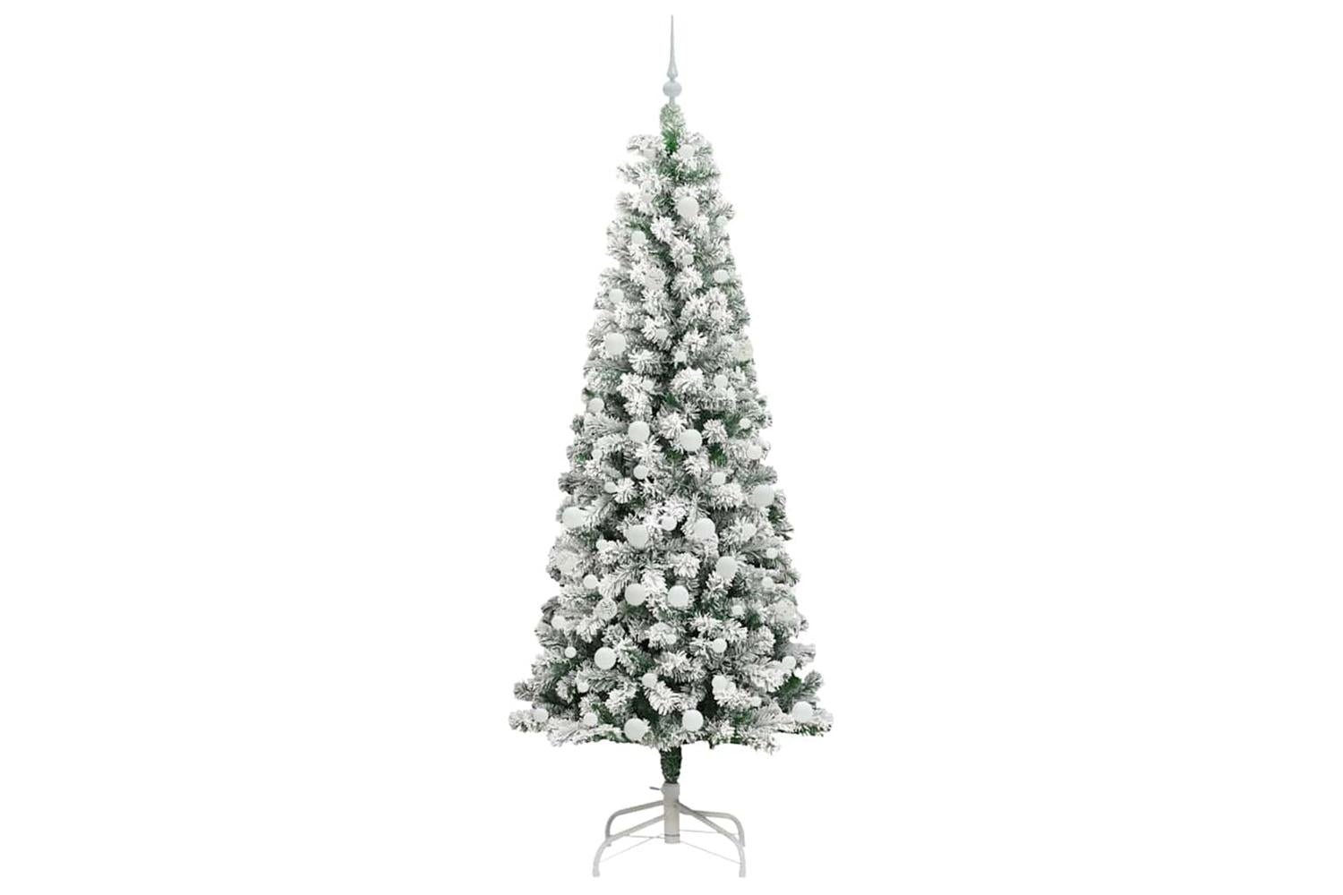 Vidaxl Artificial Hinged Christmas Tree Green And White 210 Cm-4