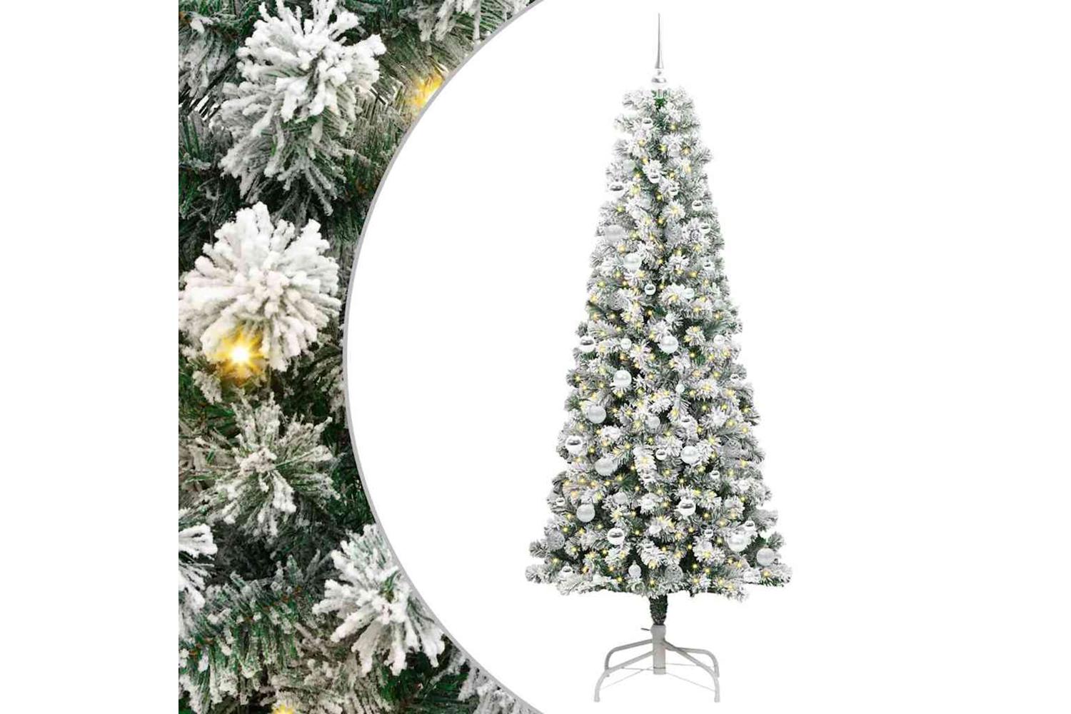 Vidaxl Artificial Hinged Christmas Tree Green And White 210 Cm-2