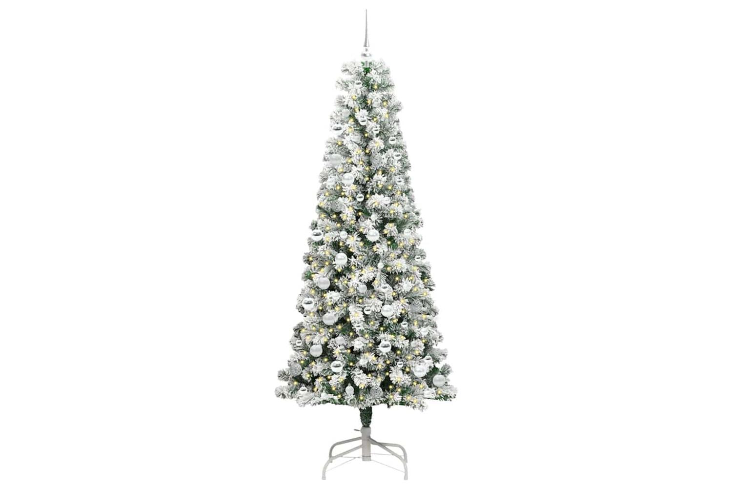 Vidaxl Artificial Hinged Christmas Tree Green And White 210 Cm-3