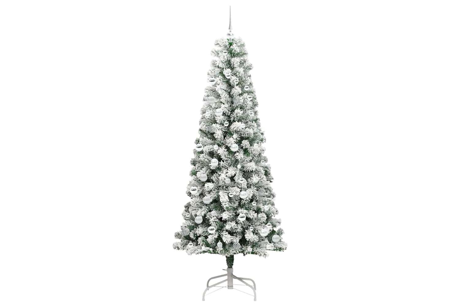 Vidaxl Artificial Hinged Christmas Tree Green And White 210 Cm-4