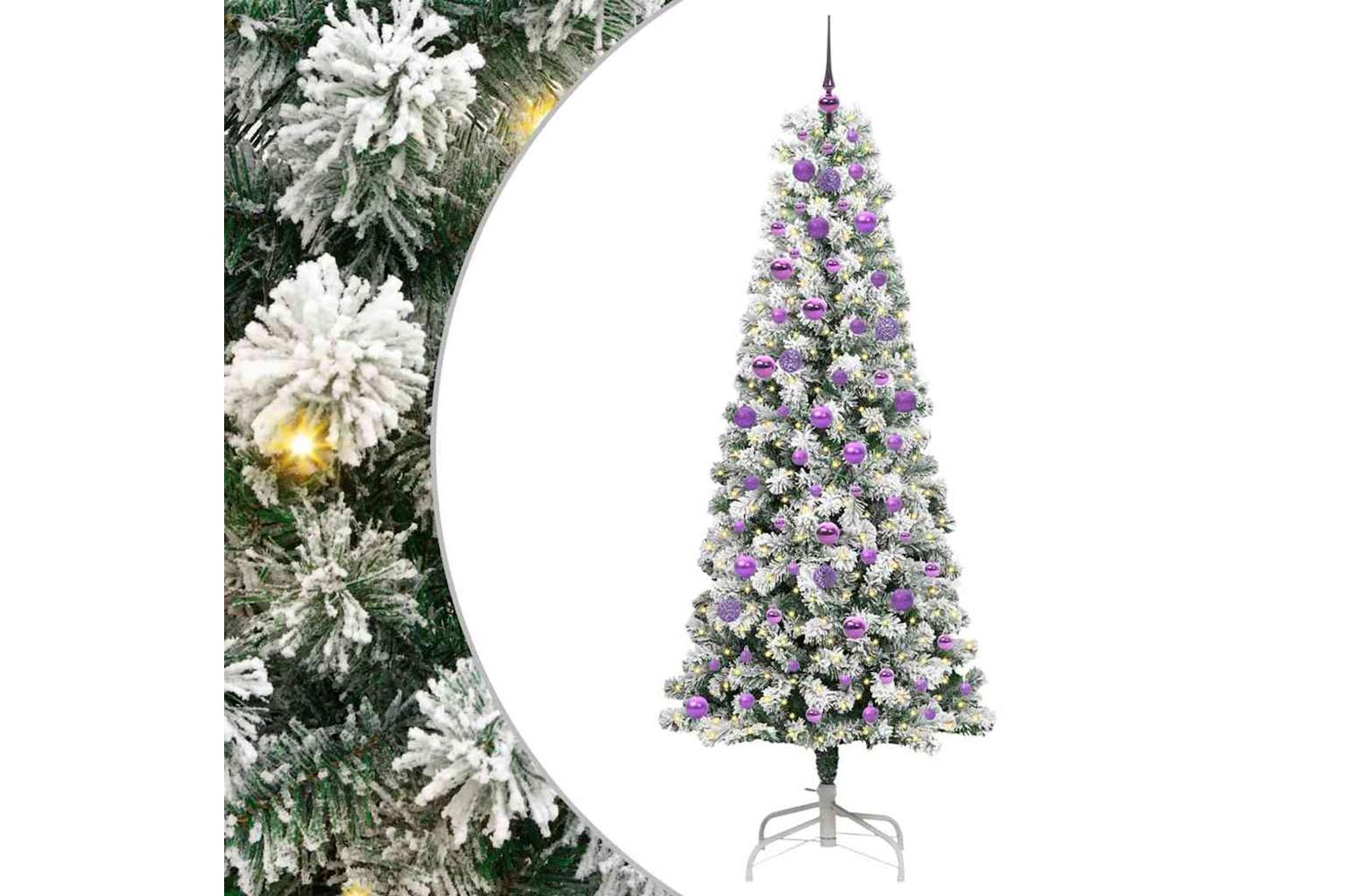 Vidaxl Artificial Hinged Christmas Tree Green And White 210 Cm-2