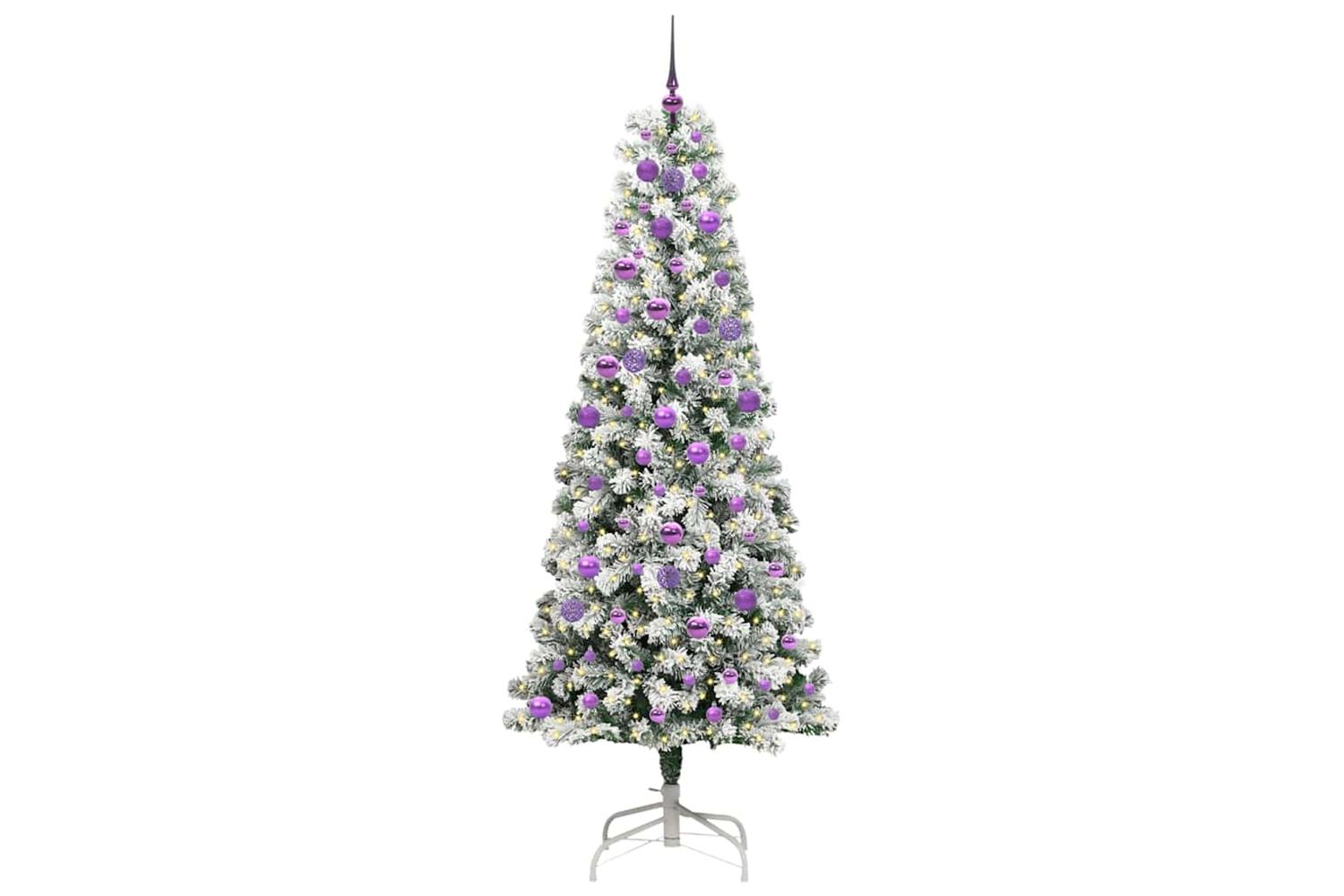 Vidaxl Artificial Hinged Christmas Tree Green And White 210 Cm-3