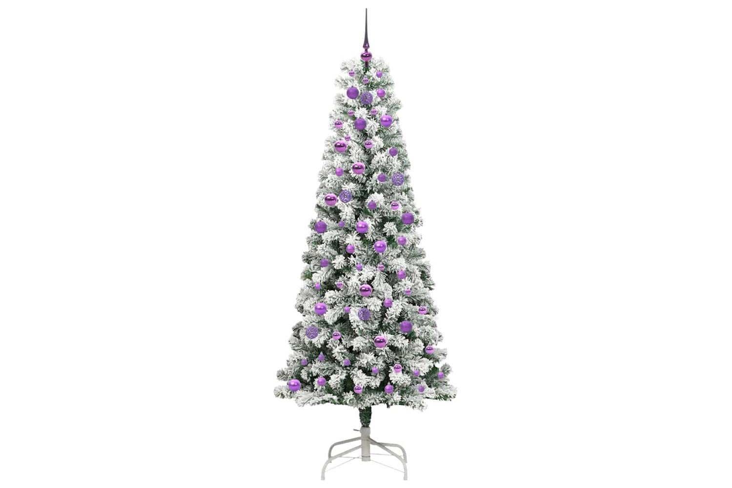 Vidaxl Artificial Hinged Christmas Tree Green And White 210 Cm-4