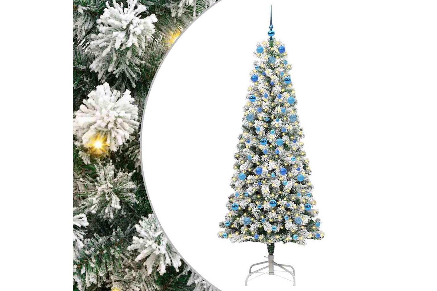 Vidaxl Artificial Hinged Christmas Tree Green And White 210 Cm-2
