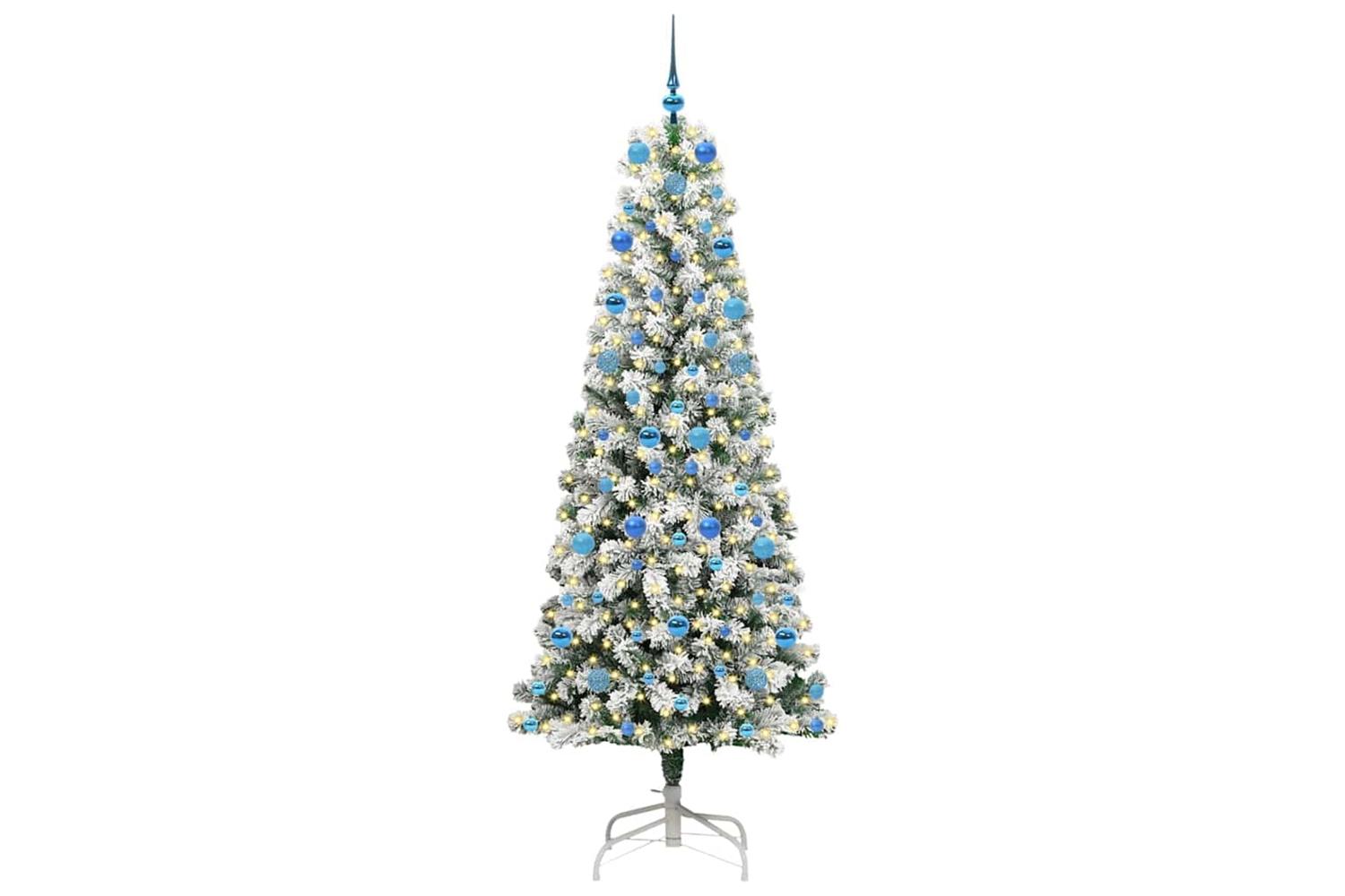 Vidaxl Artificial Hinged Christmas Tree Green And White 210 Cm-3