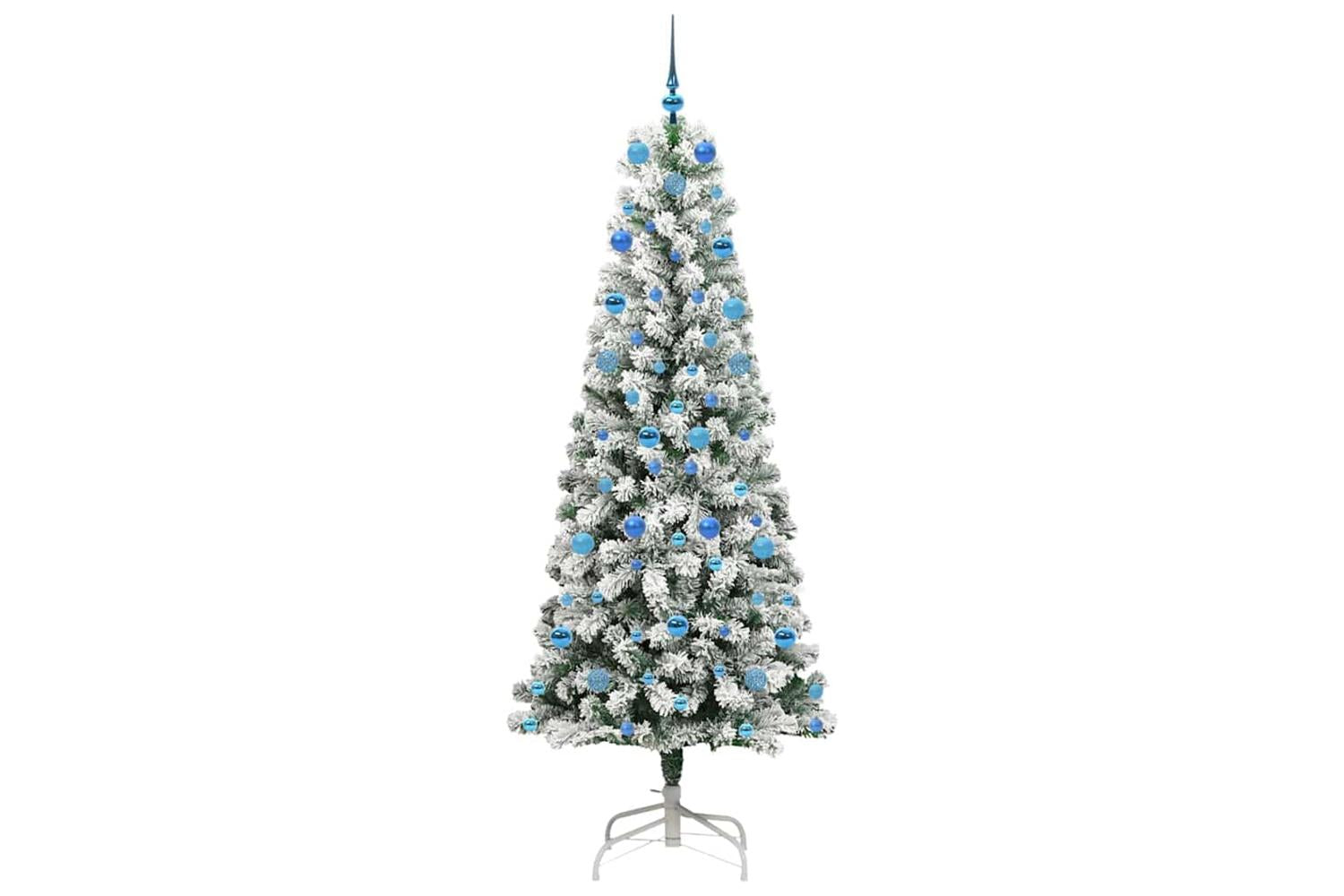 Vidaxl Artificial Hinged Christmas Tree Green And White 210 Cm-4