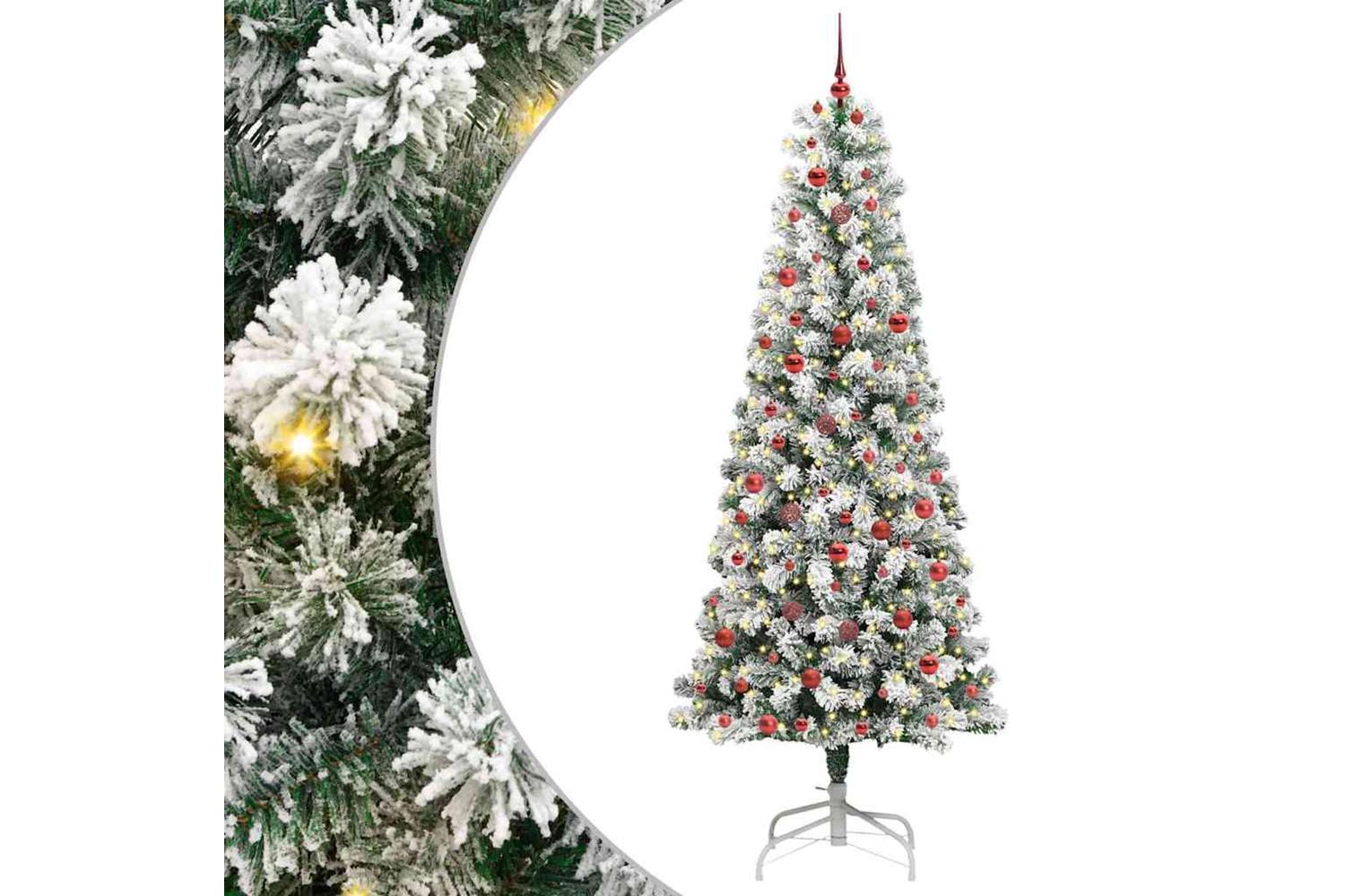 Vidaxl Artificial Hinged Christmas Tree Green And White 240 Cm-2