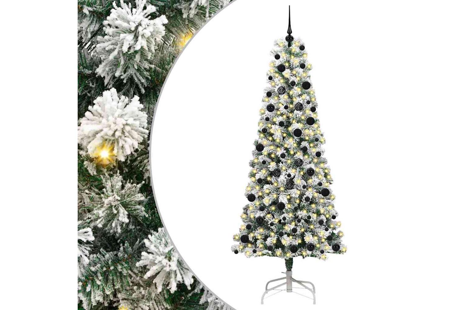 Vidaxl Artificial Hinged Christmas Tree Green And White 240 Cm-2