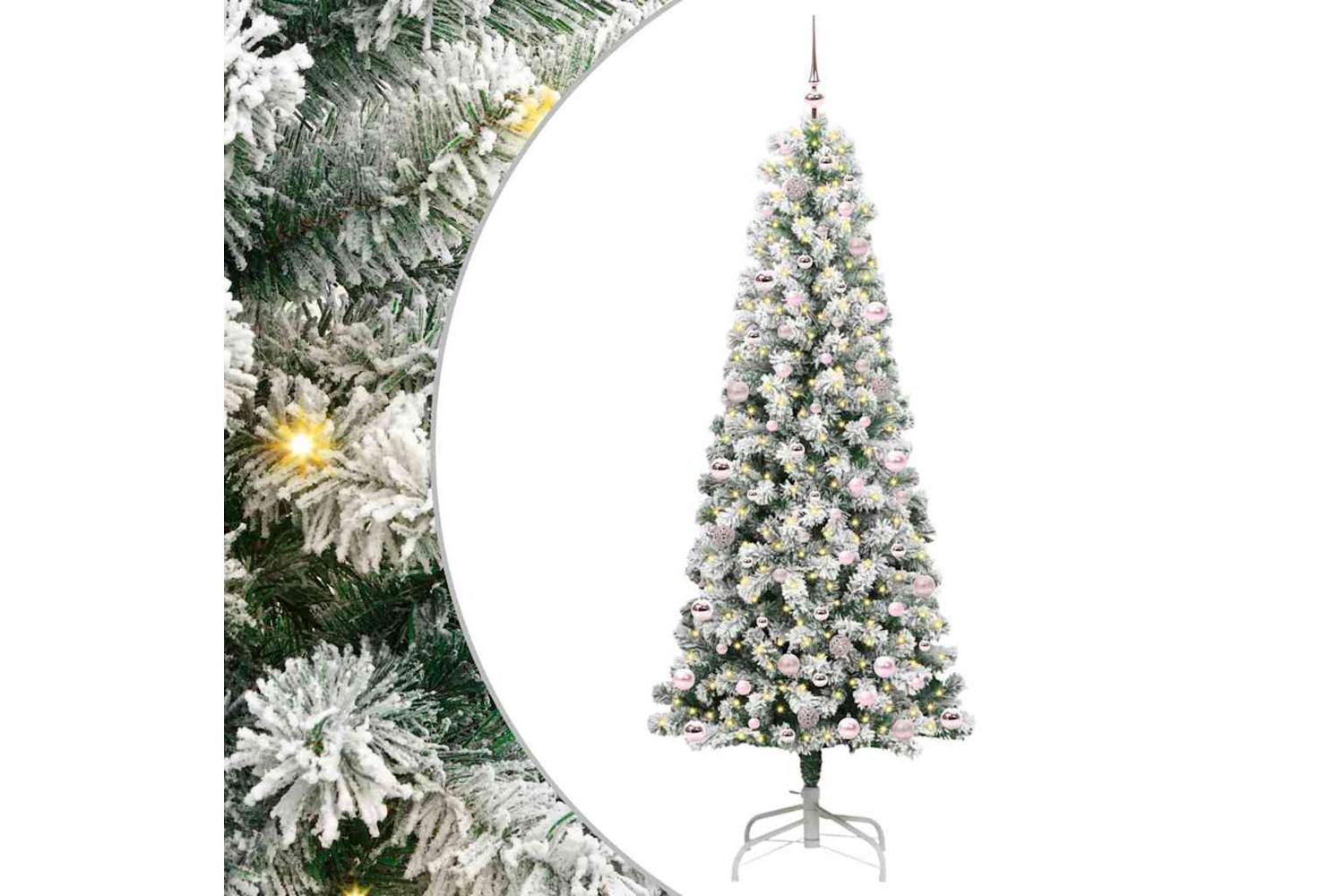 Vidaxl Artificial Hinged Christmas Tree Green And White 240 Cm-2