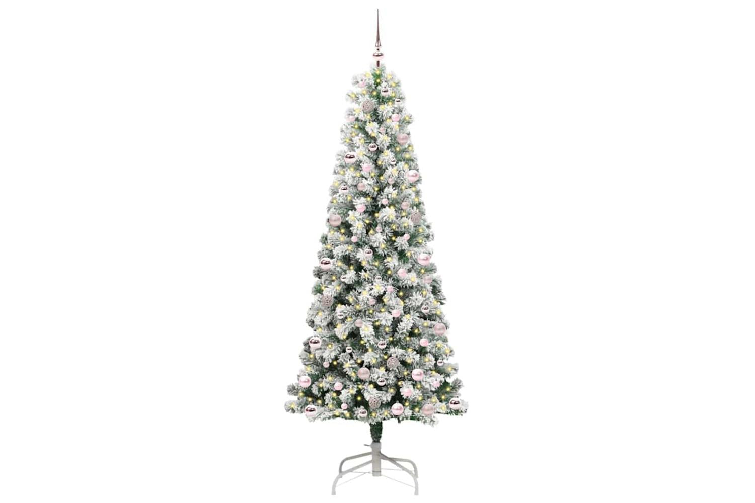 Vidaxl Artificial Hinged Christmas Tree Green And White 240 Cm-3