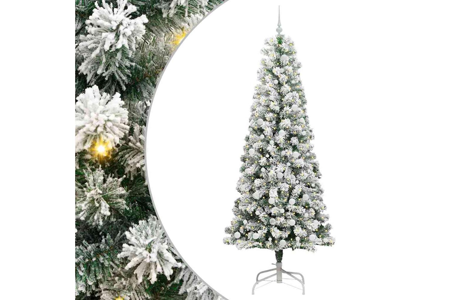 Vidaxl Artificial Hinged Christmas Tree Green And White 240 Cm-2
