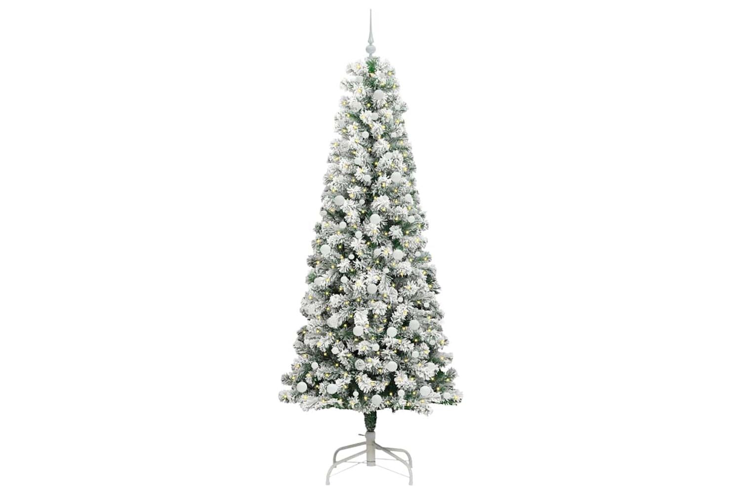 Vidaxl Artificial Hinged Christmas Tree Green And White 240 Cm-3