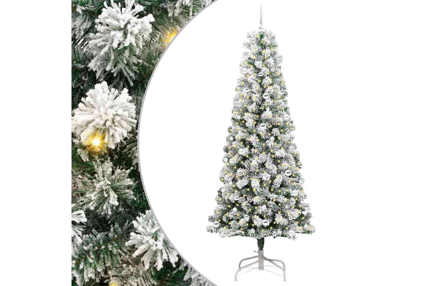 Vidaxl Artificial Hinged Christmas Tree Green And White 240 Cm-2