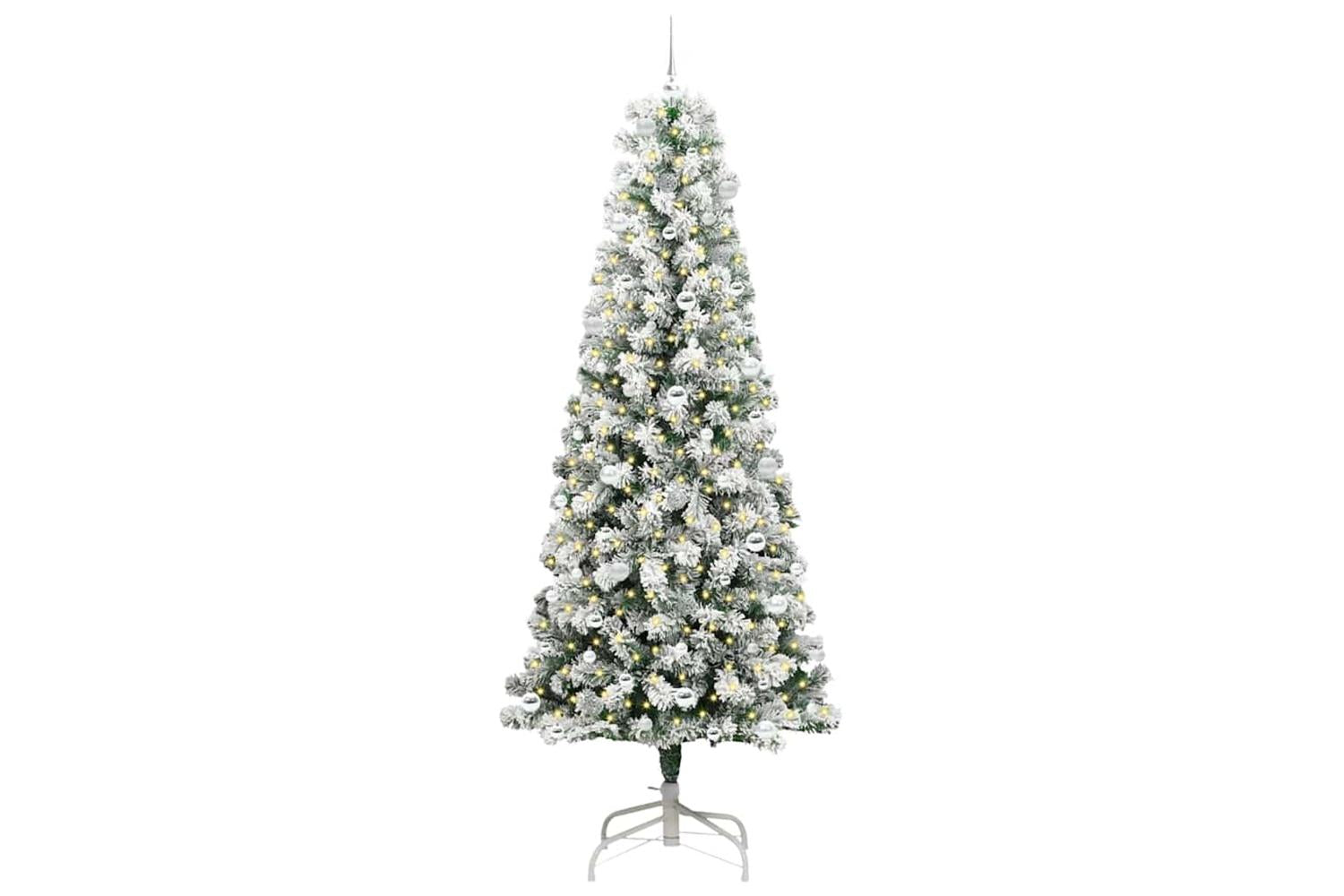 Vidaxl Artificial Hinged Christmas Tree Green And White 240 Cm-3