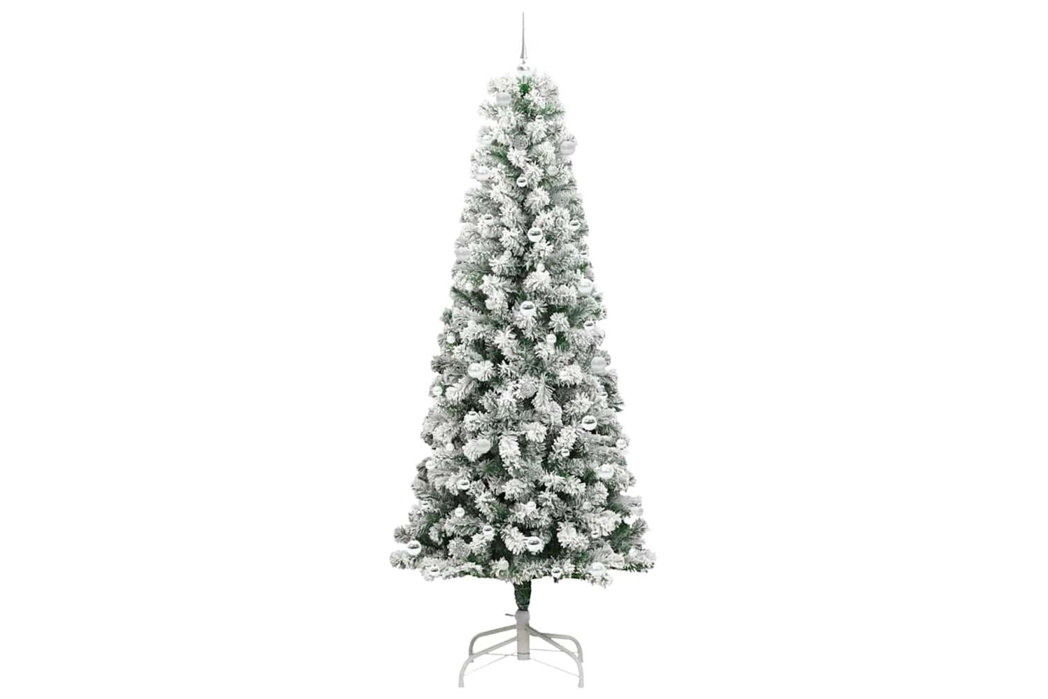 Vidaxl Artificial Hinged Christmas Tree Green And White 240 Cm-4