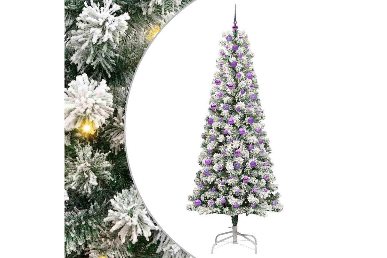 Vidaxl Artificial Hinged Christmas Tree Green And White 240 Cm-2