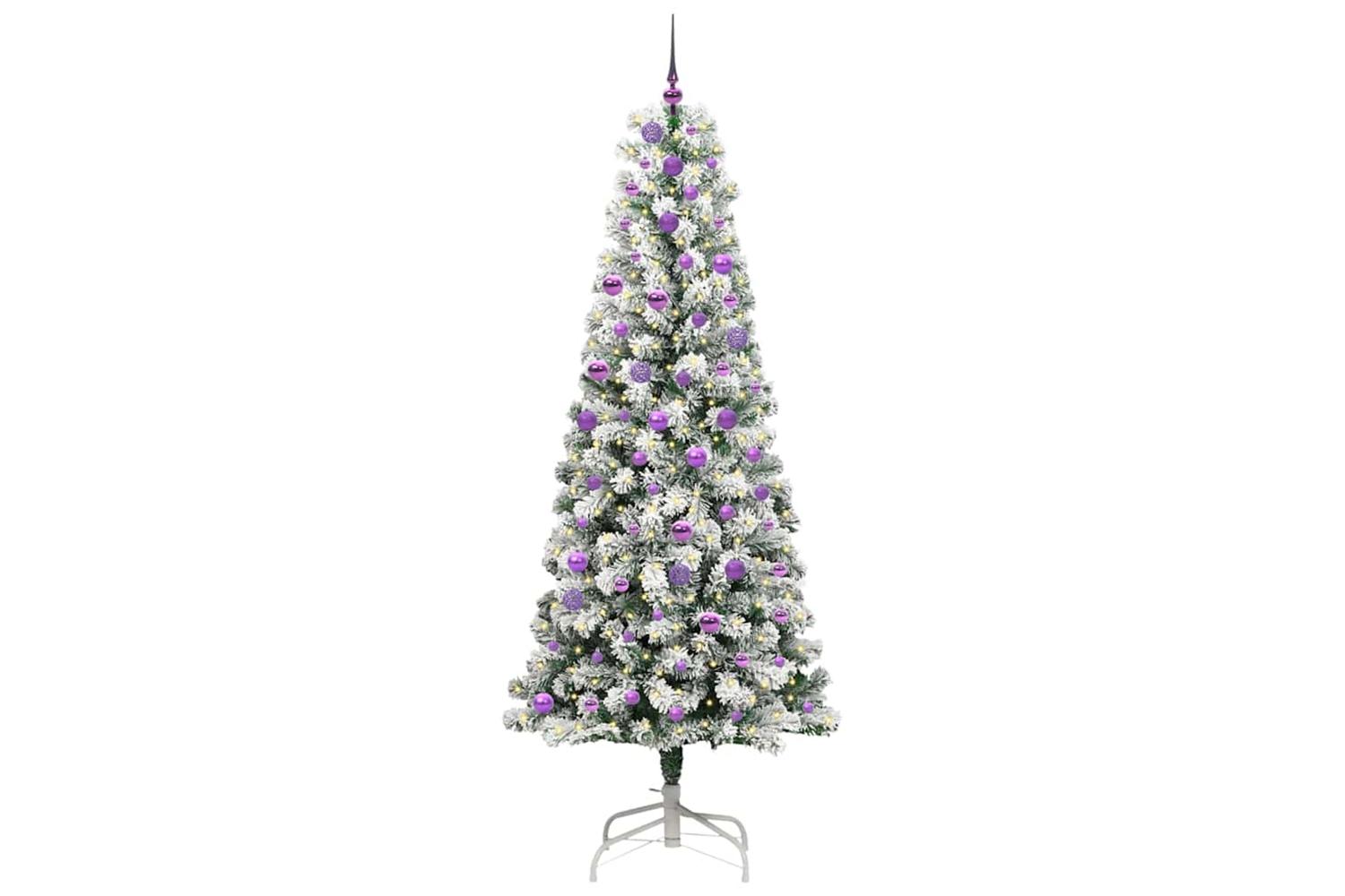 Vidaxl Artificial Hinged Christmas Tree Green And White 240 Cm-3