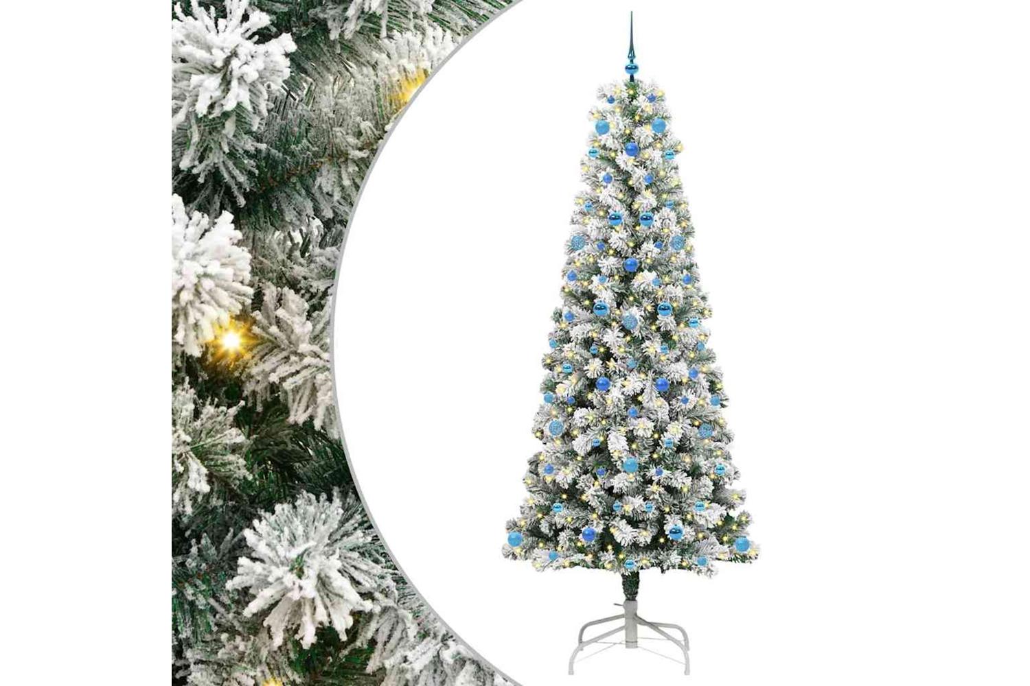 Vidaxl Artificial Hinged Christmas Tree Green And White 240 Cm-2