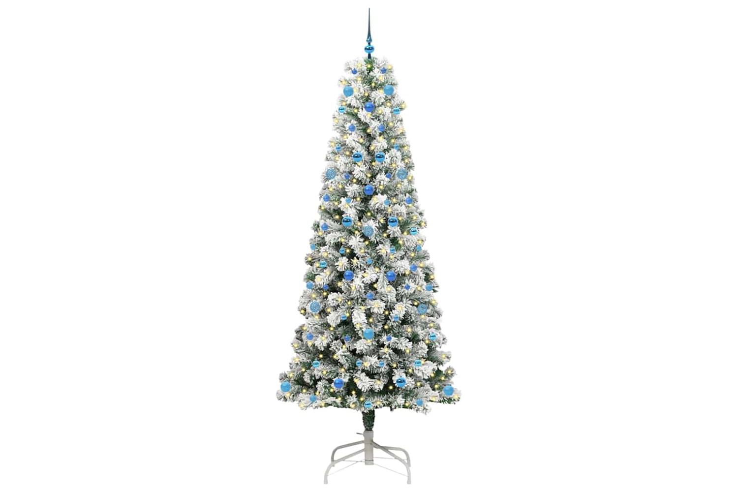Vidaxl Artificial Hinged Christmas Tree Green And White 240 Cm-3