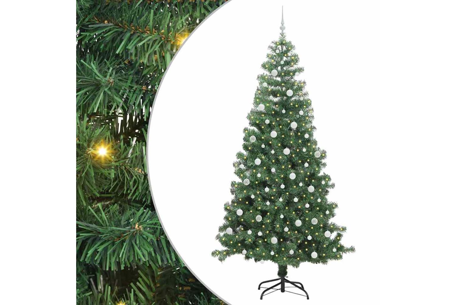 Vidaxl Christmas Tree With 300 Leds With Stand Green 240 Cm Pvc-2