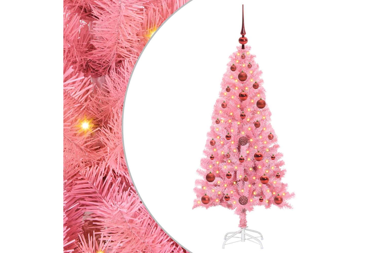 Vidaxl Christmas Tree With 150 Leds With Stand Pink 120 Cm Pvc-2