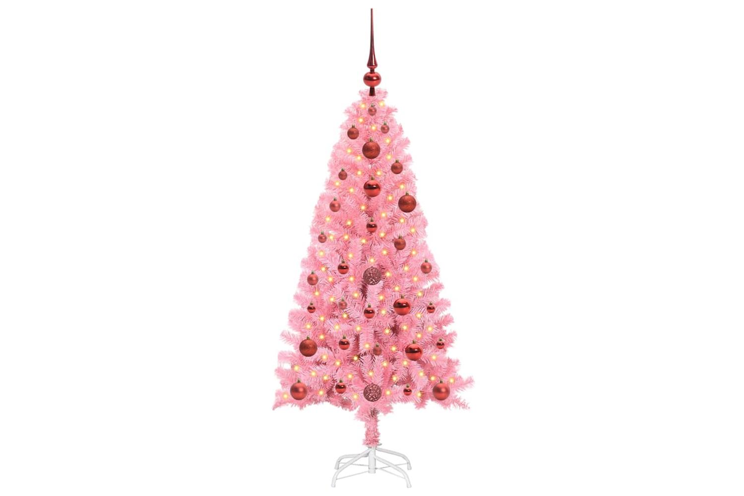 Vidaxl Christmas Tree With 150 Leds With Stand Pink 120 Cm Pvc-3
