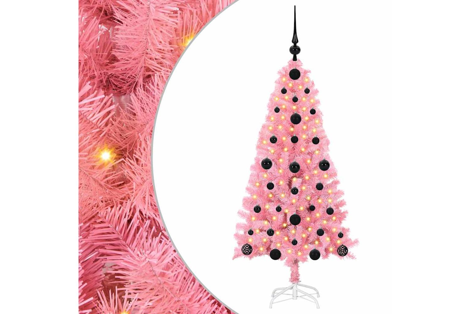 Vidaxl Christmas Tree With 150 Leds With Stand Pink 120 Cm Pvc-2