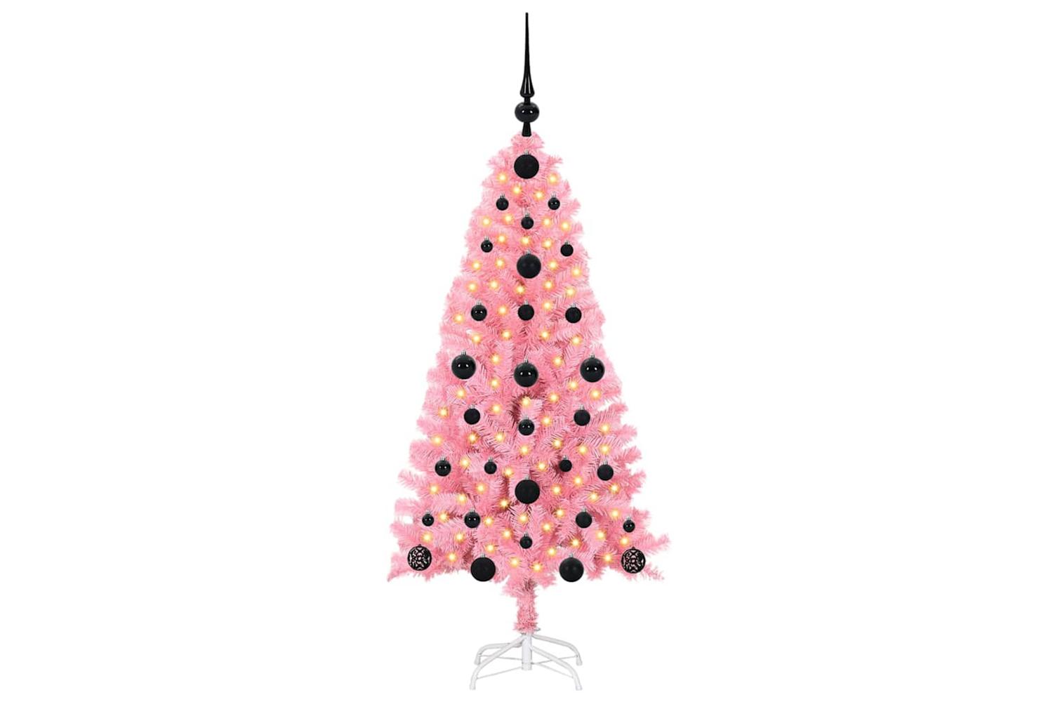 Vidaxl Christmas Tree With 150 Leds With Stand Pink 120 Cm Pvc-3