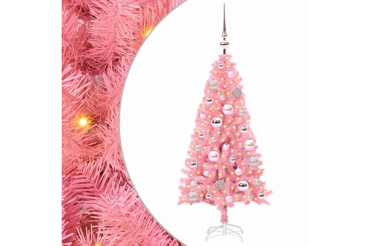 Vidaxl Christmas Tree With 150 Leds With Stand Pink 120 Cm Pvc-2