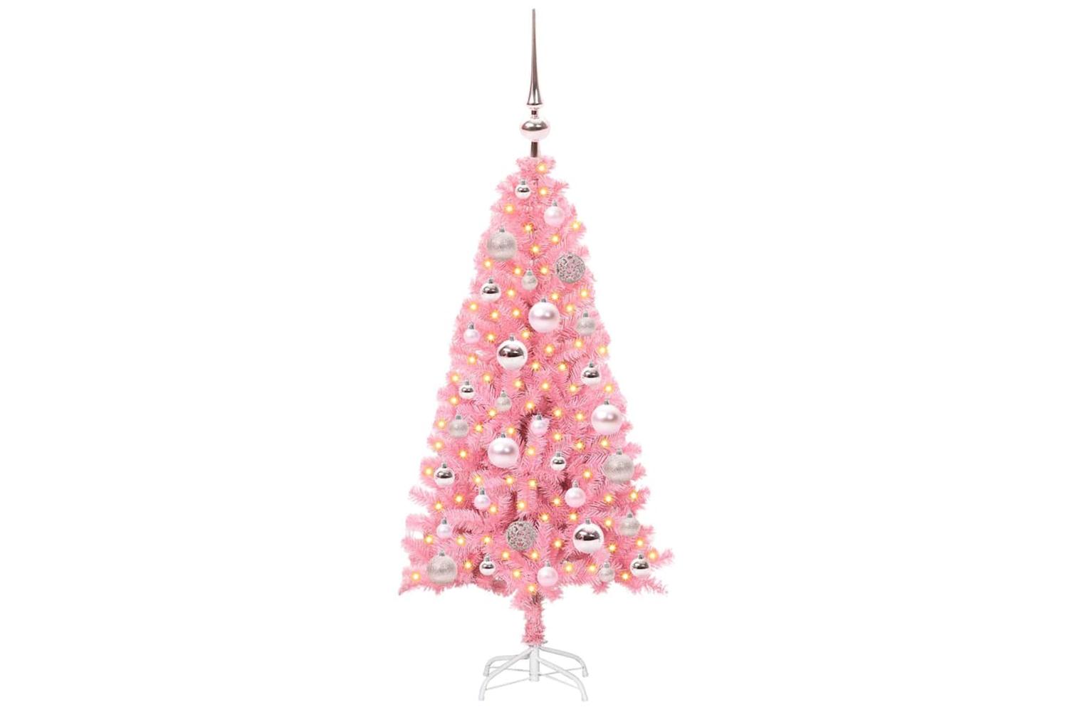 Vidaxl Christmas Tree With 150 Leds With Stand Pink 120 Cm Pvc-3
