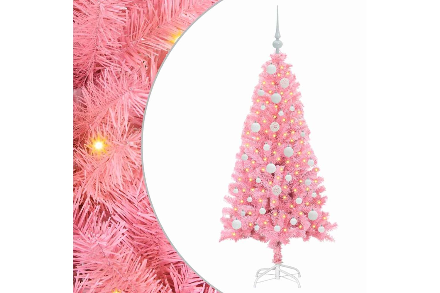 Vidaxl Christmas Tree With 150 Leds With Stand Pink 120 Cm Pvc-2