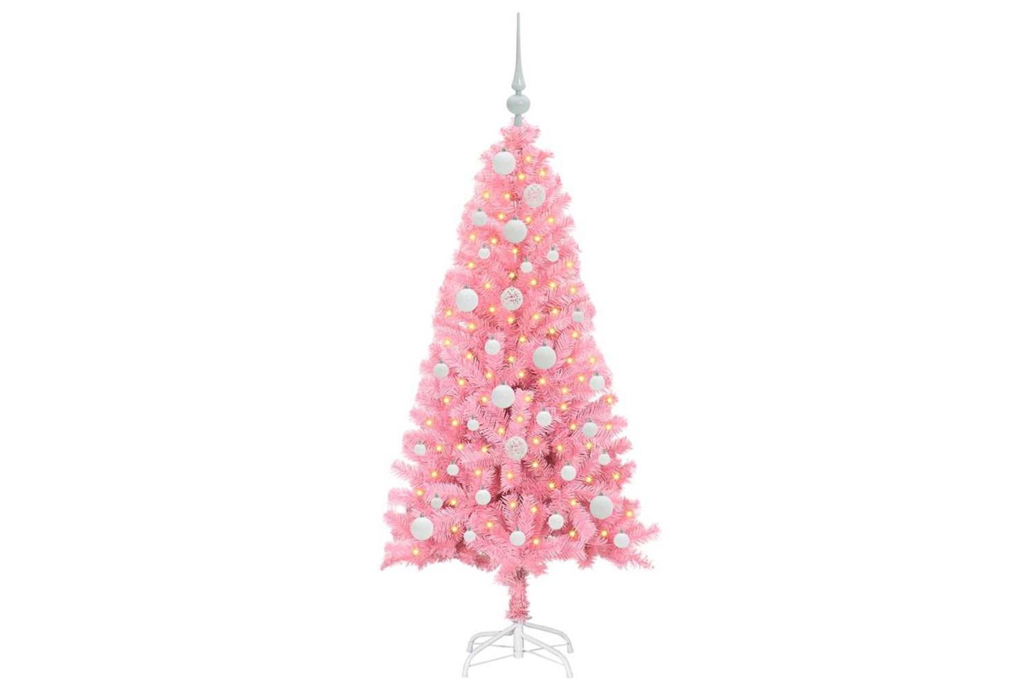 Vidaxl Christmas Tree With 150 Leds With Stand Pink 120 Cm Pvc-3