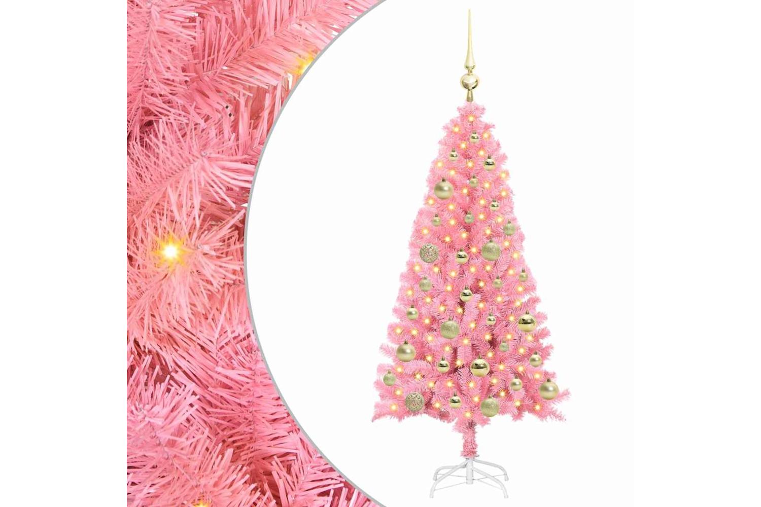 Vidaxl Christmas Tree With 150 Leds With Stand Pink 120 Cm Pvc-2