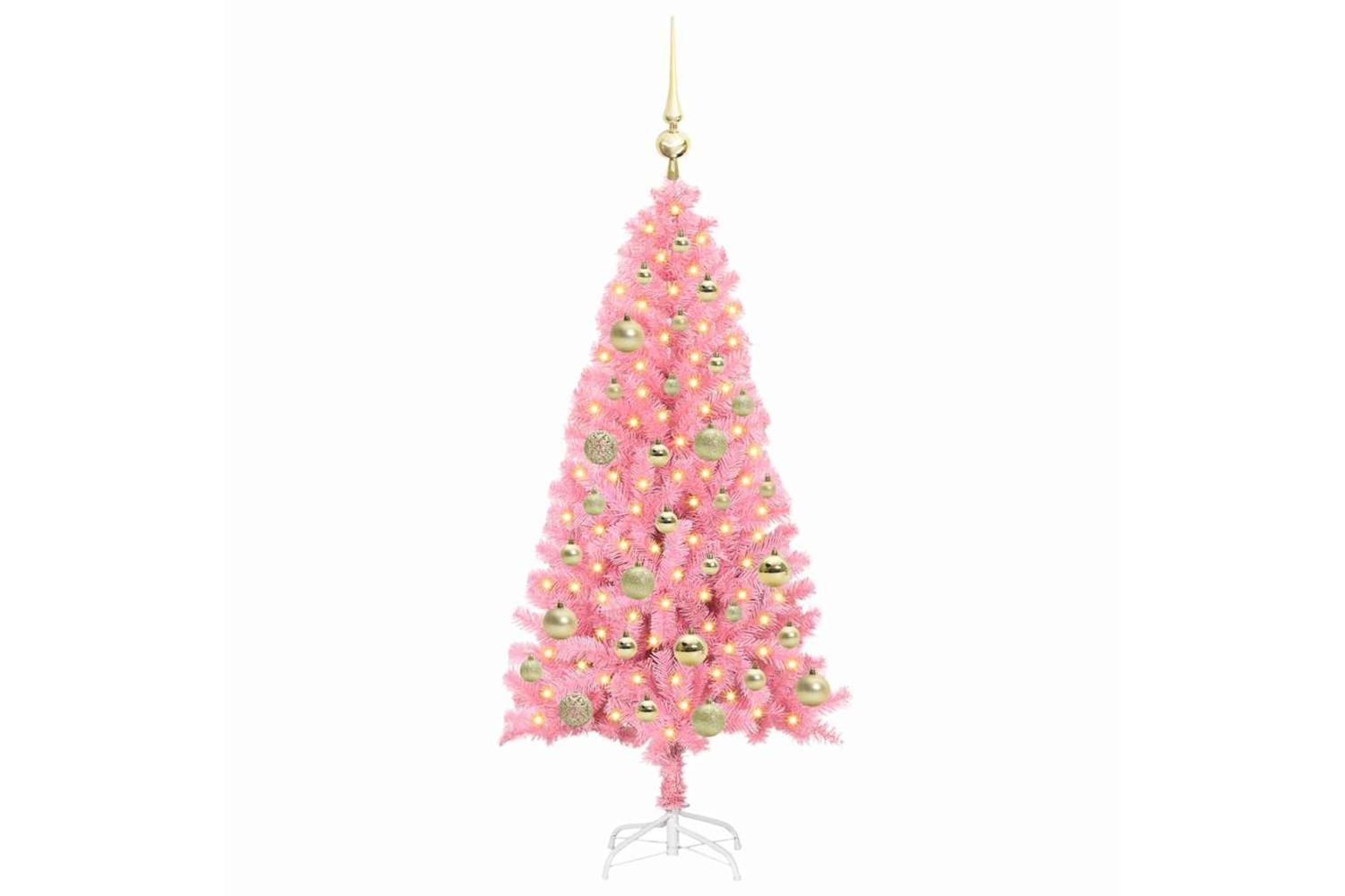 Vidaxl Christmas Tree With 150 Leds With Stand Pink 120 Cm Pvc-3