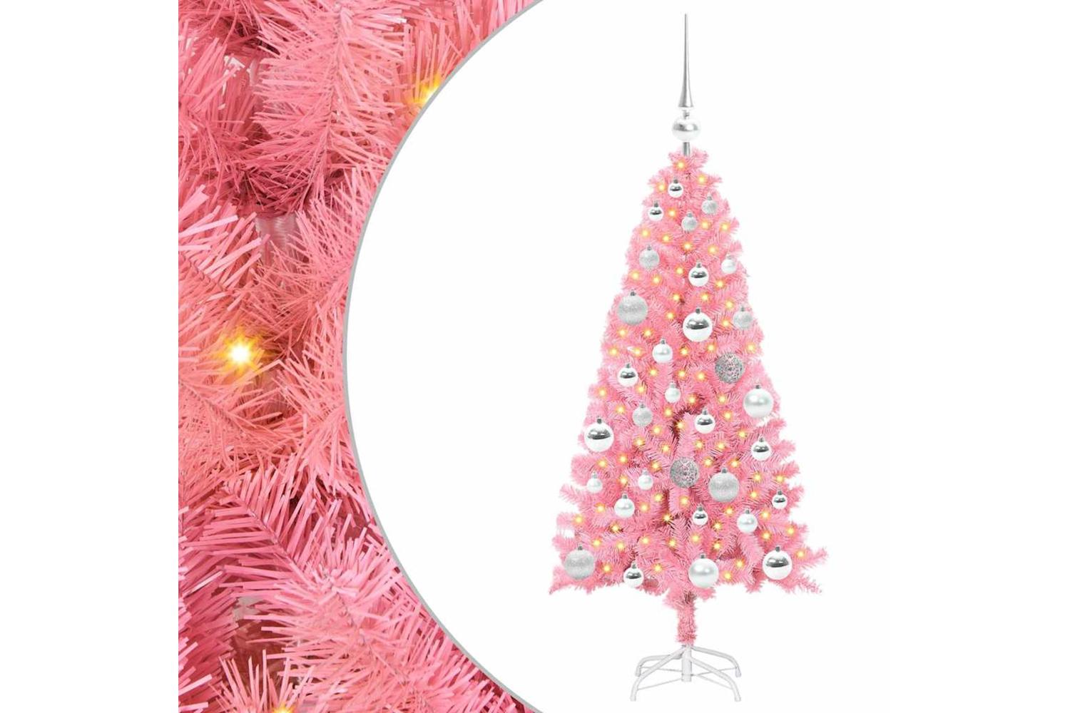 Vidaxl Christmas Tree With 150 Leds With Stand Pink 120 Cm Pvc-2