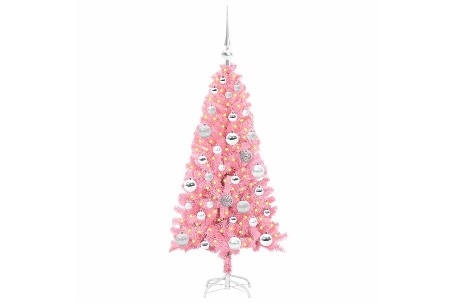 Vidaxl Christmas Tree With 150 Leds With Stand Pink 120 Cm Pvc-3