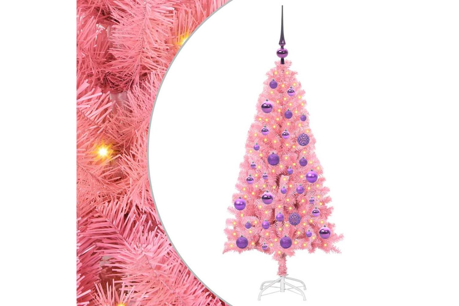 Vidaxl Christmas Tree With 150 Leds With Stand Pink 120 Cm Pvc-2