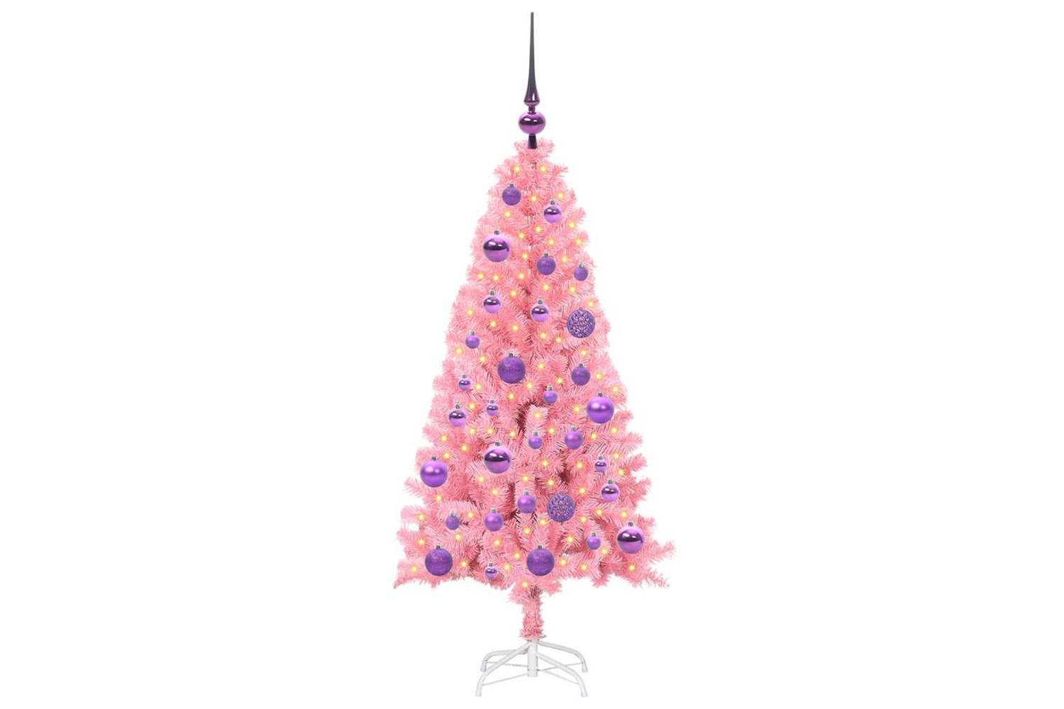 Vidaxl Christmas Tree With 150 Leds With Stand Pink 120 Cm Pvc-3