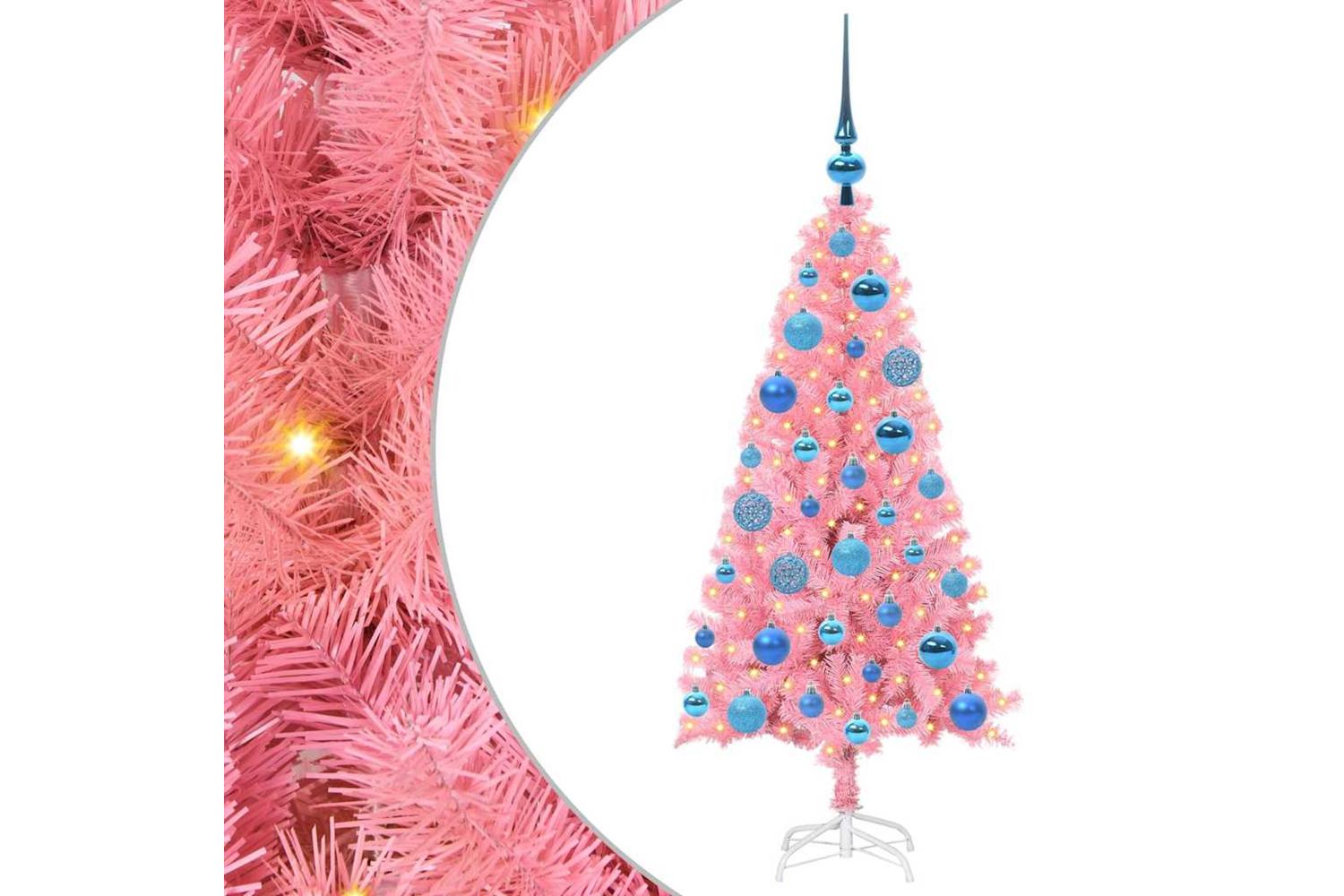 Vidaxl Christmas Tree With 150 Leds With Stand Pink 120 Cm Pvc-2