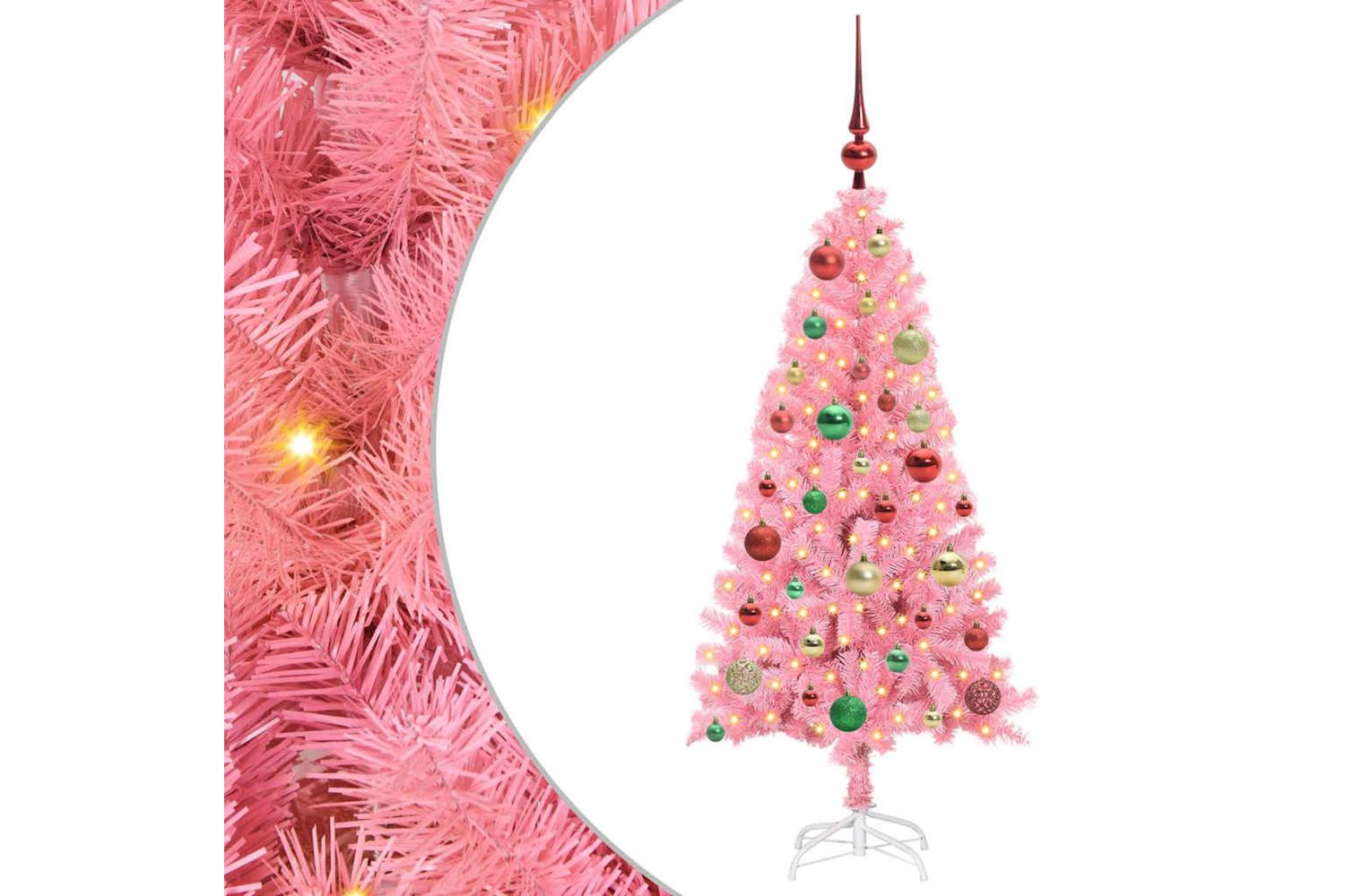 Vidaxl Christmas Tree With 150 Leds With Stand Pink 120 Cm Pvc-2