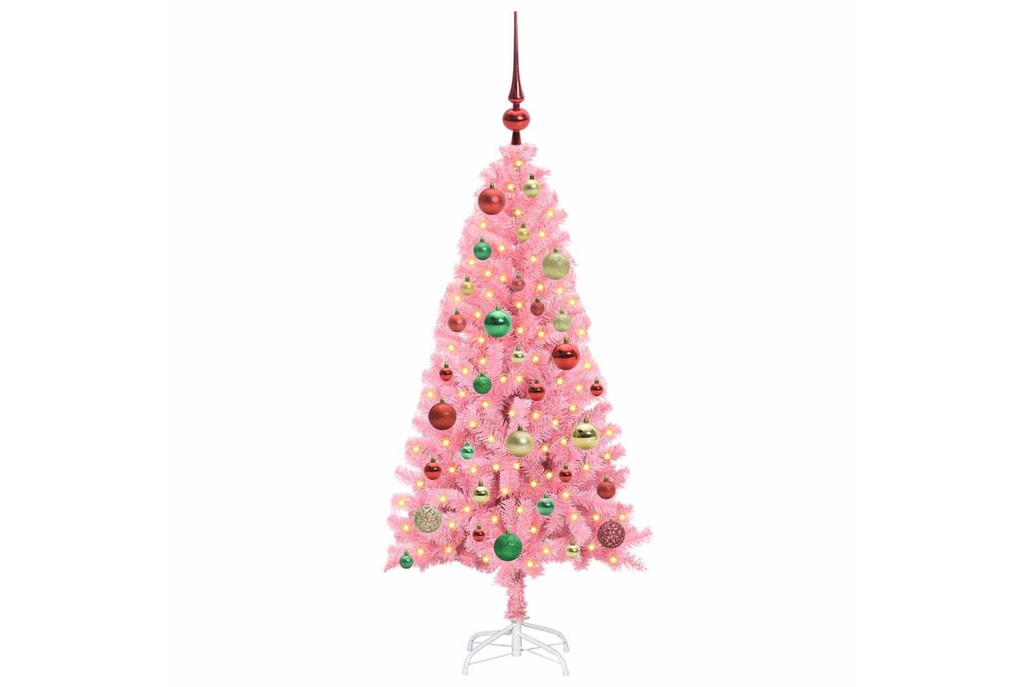 Vidaxl Christmas Tree With 150 Leds With Stand Pink 120 Cm Pvc-3