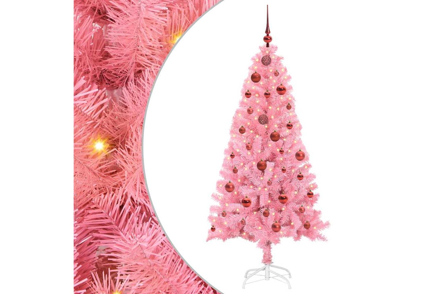 Vidaxl Christmas Tree With 150 Leds With Stand Pink 150 Cm Pvc-2