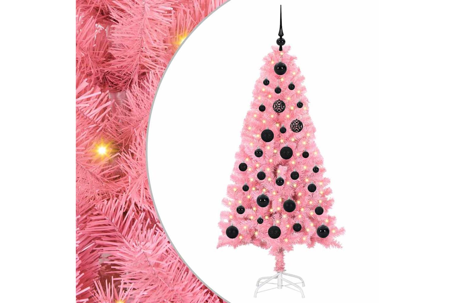 Vidaxl Christmas Tree With 150 Leds With Stand Pink 150 Cm Pvc-2
