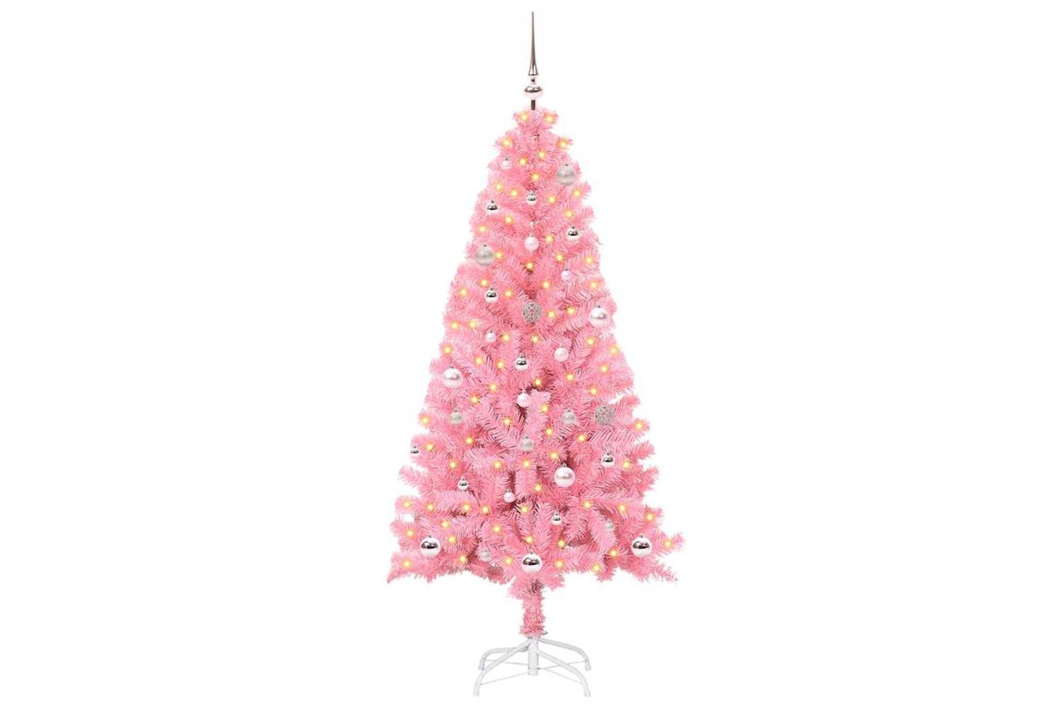 Vidaxl Christmas Tree With 150 Leds With Stand Pink 150 Cm Pvc-2