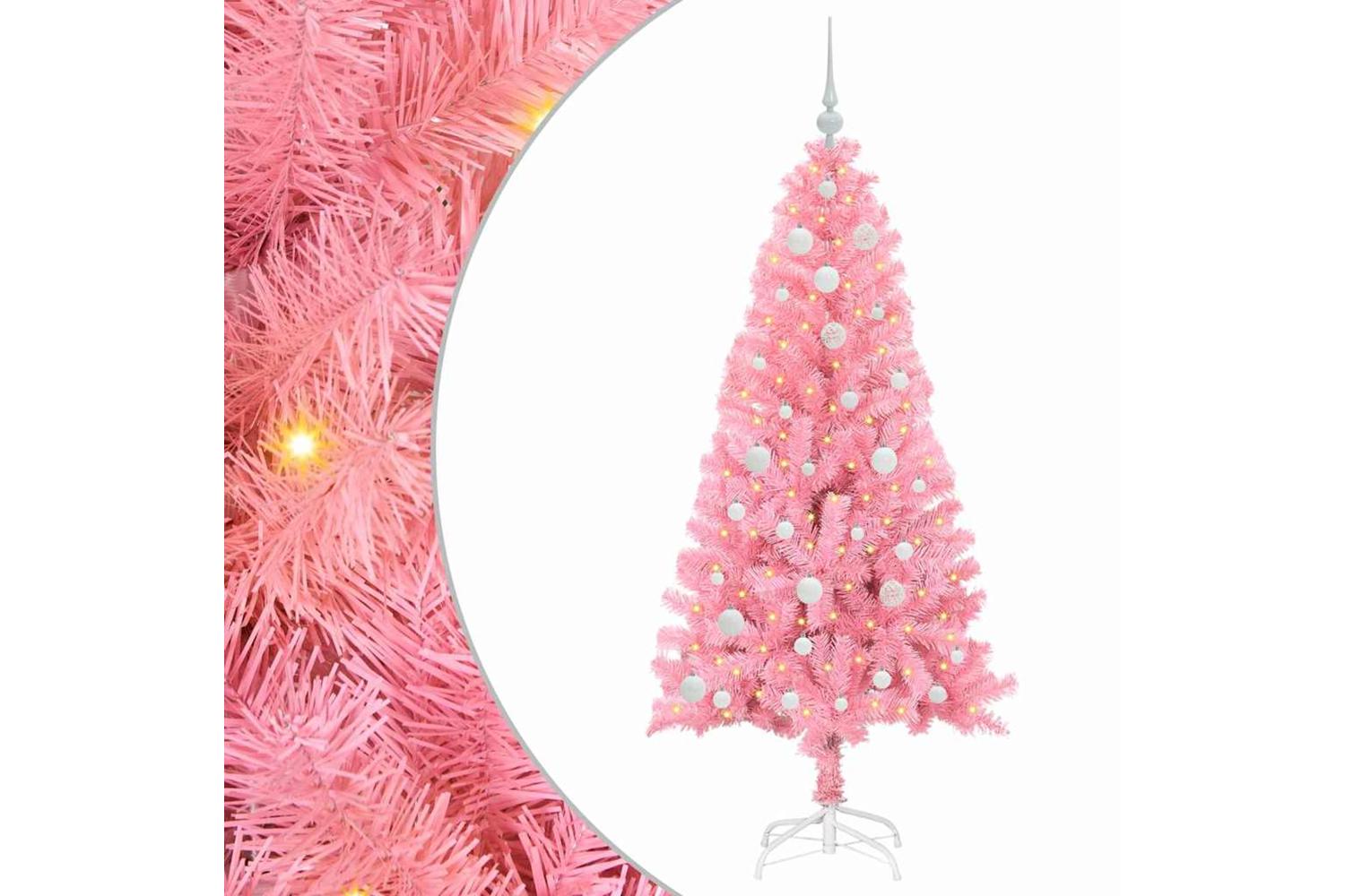 Vidaxl Christmas Tree With 150 Leds With Stand Pink 150 Cm Pvc-2