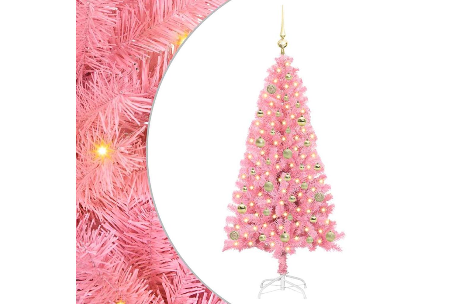 Vidaxl Christmas Tree With 150 Leds With Stand Pink 150 Cm Pvc-2